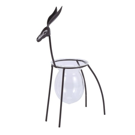Wrought Iron Deer Flower Glass Container Transparent Flower Pot Bottle M
