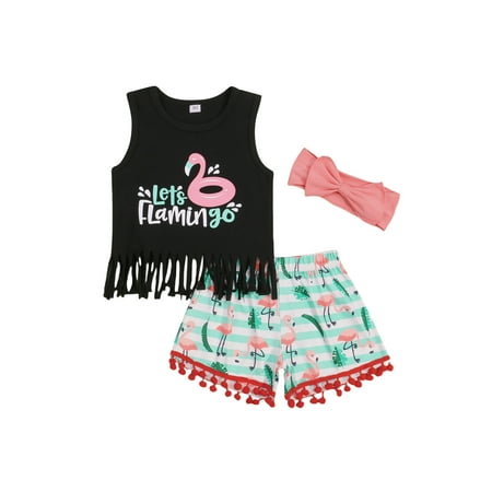 Bebiullo Toddler Baby Girls Flamingo Tassel Tops Tank Shorts Bow Headband Summer Outfits Set
Bebiullo Toddler Baby Girls Flamingo Tassel Tops Tank Shorts Bow Headband Summer Outfits Set