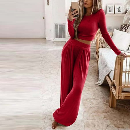 TIHLMK Pajamas Sales Clearance Women s Solid Long Sleeve O-neck Sport Pullover Leisure Crop Tops + Pants Set Red
TIHLMK Pajamas Sales Clearance Women s Solid Long Sleeve O-neck Sport Pullover Leisure Crop Tops + Pants Set Red