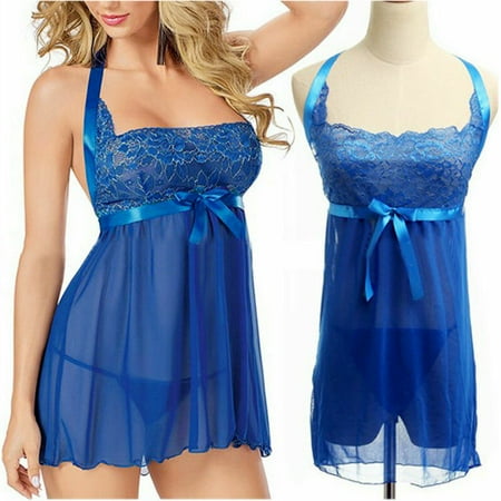 Women s Sexy Lingerie Lace Babydoll Sleepwear Nightwear Blue Chemise Dress Set
Women s Sexy Lingerie Lace Babydoll Sleepwear Nightwear Blue Chemise Dress Set