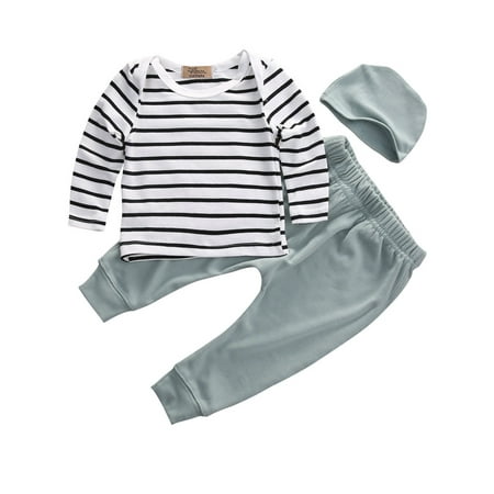 BrilliantMe Autumn Baby Boy Girls Outfits striped long sleeve Top+Pant Legging Pant+Hats Outfit Set Clothing Green 6-12m
BrilliantMe Autumn Baby Boy Girls Outfits striped long sleeve Top+Pant Legging Pant+Hats Outfit Set Clothing Green 6-12m