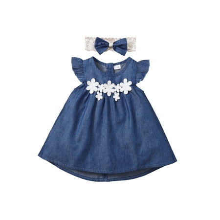 Eyicmarn Baby Girl Dress + Headband Lace Flower Decoration Flying Sleeve Round Neck Back Zipper Denim Dress
Eyicmarn Baby Girl Dress + Headband Lace Flower Decoration Flying Sleeve Round Neck Back Zipper Denim Dress