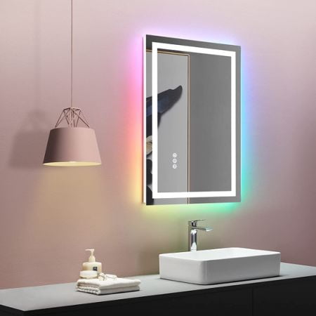 LED Bathroom Mirror with Lights 20x28 inch; Front Light & RGB Color Backlit; Anti-Fog; Shatter-Proof; 8-Color Backlits; Memory; Dimmable Lighted Bathroom Vanity Mirror for Wall
LED Bathroom Mirror with Lights 20x28 inch; Front Light & RGB Color Backlit; Anti-Fog; Shatter-Proof; 8-Color Backlits; Memory; Dimmable Lighted Bathroom Vanity Mirror for Wall