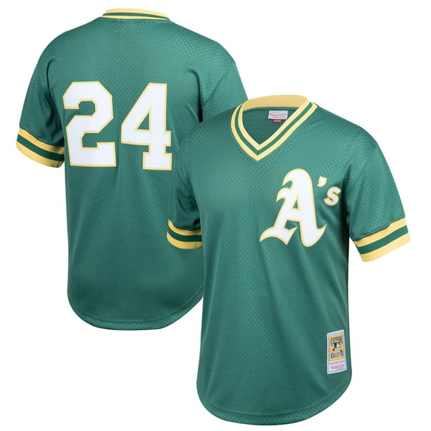 Rickey Henderson Oakland Athletics Mitchell & Ness Youth Cooperstown Collection Mesh Batting Practice Jersey - Green