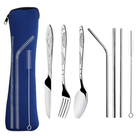8pcs Portable Stainless Steel Tableware Dinnerware Travel Camp Cutlery Set