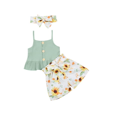 EYIIYE Baby Girls Solid Color Button Camisole and Flower Bandage Short Pants and Headband Set 6 Months-3 Years
EYIIYE Baby Girls Solid Color Button Camisole and Flower Bandage Short Pants and Headband Set 6 Months-3 Years