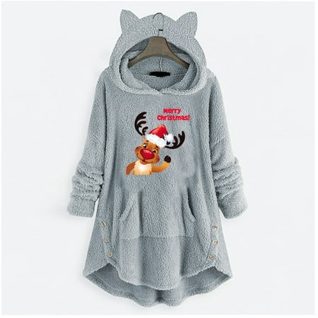 Zedker Cute Sweatshirts For Women Plus Size Woman S Casual Christmas Printing Buttons Long Sleeved Hooded Coat Top 
Zedker Cute Sweatshirts For Women Plus Size Woman S Casual Christmas Printing Buttons Long Sleeved Hooded Coat Top
