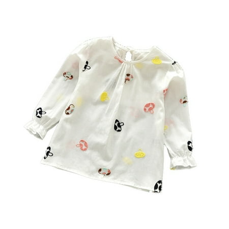 Bullpiano Toddler Girls Casual Floral Cotton T-shirt Tops Kids Flare Long Sleeve Tees Blouse 1-8T
