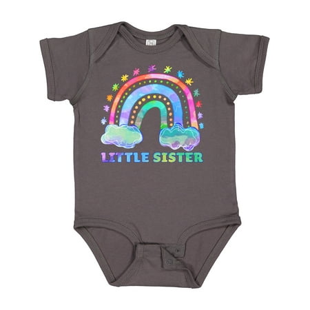 Inktastic Little Sister Watercolor Rainbow with Clouds Gift Baby Girl Bodysuit