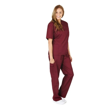 Women s Scrub Sets Scrub Top and Pants (Burgundy XX-Small)
