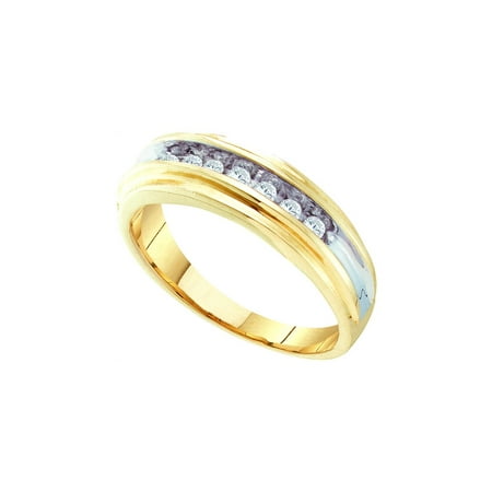 10kt Yellow Two-tone Gold Mens Round Diamond Single Row Wedding Band Ring 1/4 Cttw
