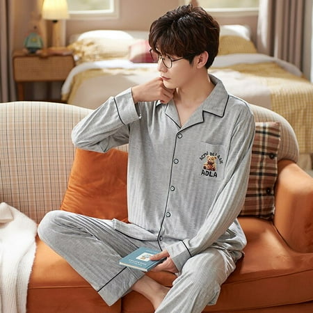 CoCopeaunt New spring and autumn mens home wear cardigan long-sleeved pants pajamas set lapel loose pajamas men sleepwear 
CoCopeaunt New spring and autumn mens home wear cardigan long-sleeved pants pajamas set lapel loose pajamas men sleepwear