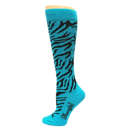 Wrangler Ladies Zebra Boot Sock 1 Pair Teal W 7.5-9.5 / M 6-8