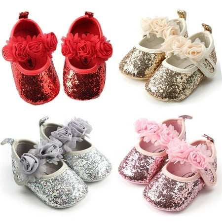 Sequin Newborn Baby Girls Flowers Crib Shoes Prewalker Soft Sneakers