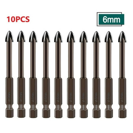 10 Pcs 6mm Tile Drill Bit 74mm Hex Shank Spear Head Tungsten Carbide For Porcelain Marble Ceramic Glass Brick Cross Drilling
10 Pcs 6mm Tile Drill Bit 74mm Hex Shank Spear Head Tungsten Carbide For Porcelain Marble Ceramic Glass Brick Cross Drilling