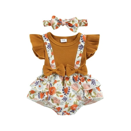 Tregren Newborn Baby Girl Summer Clothes Ruffle Sleeve Floral Print Ribbed Suspender Romper Headband 2Pcs Set
Tregren Newborn Baby Girl Summer Clothes Ruffle Sleeve Floral Print Ribbed Suspender Romper Headband 2Pcs Set