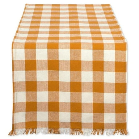 Pumpkin Spice Heavyweight Check Fringed Table Runner 14X72 inch