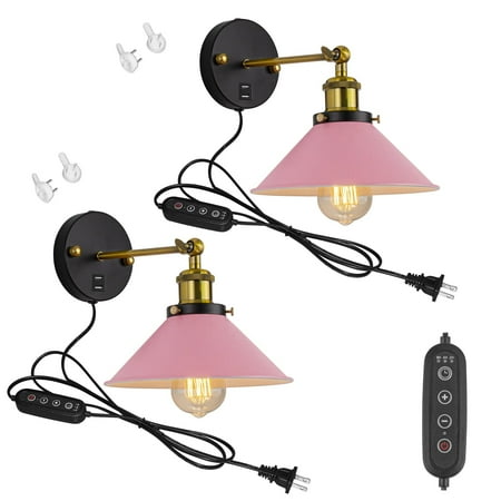 FSLiving Macaron Pink Metal Wall Sconce with USB Outlet Dimmable and Adjustable Angle Wall Lamp Lighting Fixture with 5.9ft Plug in Cord Small Nightstand Light for Dresser Bedroom - 2 Pack
FSLiving Macaron Pink Metal Wall Sconce with USB Outlet Dimmable and Adjustable Angle Wall Lamp Lighting Fixture with 5.9ft Plug in Cord Small Nightstand Light for Dresser Bedroom - 2 Pack