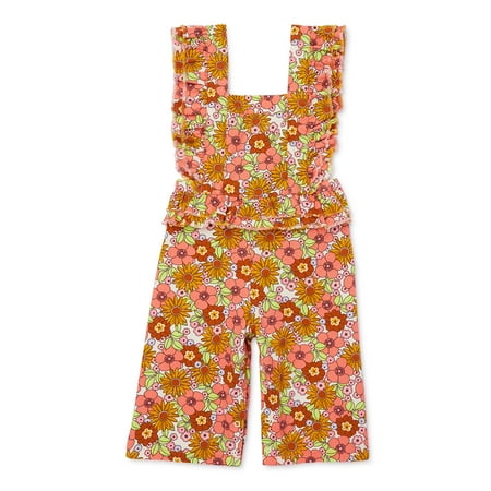 Wonder Nation Toddler Girl Sleeveless Ruffled Print Denim Romper Sizes 18M-2T