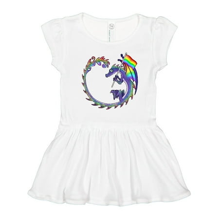 Inktastic LGBTQ Rainbow Dragon with Pride Flag Gift Toddler Girl Dress