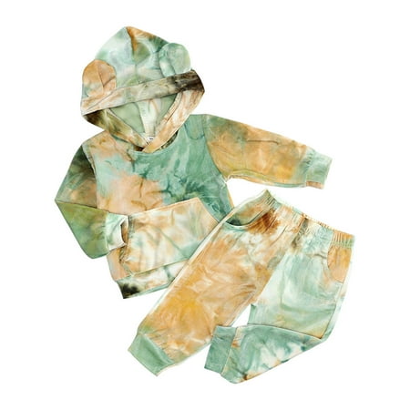 Wolfast Promotion Newborn Infant Baby Boys Girls Tie-Dye Hooded Winter Sweatshirt+Pants Outfits