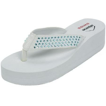 alpine swiss rhinestone wedge flops heel sandals platform flip womens