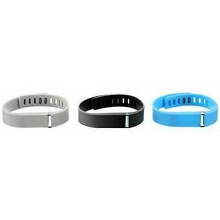 Refurbished Voguestrap Smart Buddie 1800-1501L 3-pack Solid Blue, Black Ombre, and Silver Colored Rubber Straps Compatible with Fitbit Flex