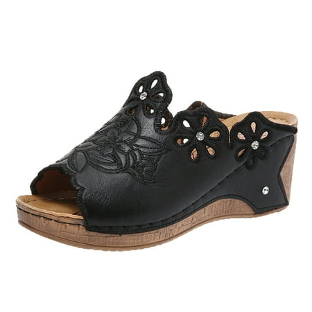 Ladies Fashion Summer Hollow Flower Embroidered Leather Open Toe Slope Heel Thick Sole Sandals
Ladies Fashion Summer Hollow Flower Embroidered Leather Open Toe Slope Heel Thick Sole Sandals