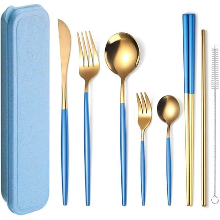 8 Pieces Stainless Steel Flatware Set Portable Reusable Cutlery Set Travel Utensils Set Including Chopsticks Knife Fork Spoon Stra
8 Pieces Stainless Steel Flatware Set Portable Reusable Cutlery Set Travel Utensils Set Including Chopsticks Knife Fork Spoon Stra