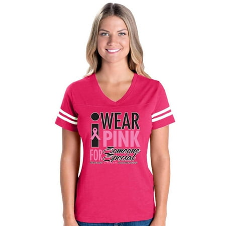 Cancer Awareness I Wear Pink for Someone Special Women's Football V-Neck Fine Jersey Tee