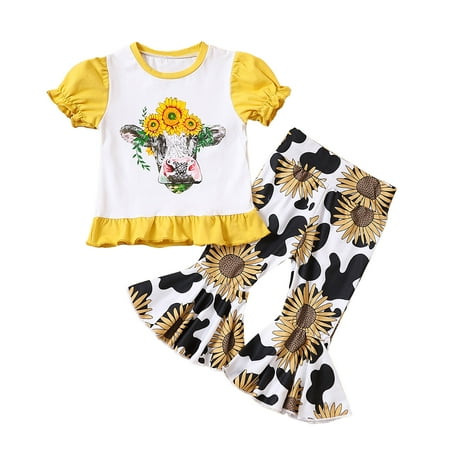 Girl Clothes Puff Short Sleeve Cartoon Print Tops Flowers Print Trumpet Long Pants Outfits Summer Clothes
Girl Clothes Puff Short Sleeve Cartoon Print Tops Flowers Print Trumpet Long Pants Outfits Summer Clothes