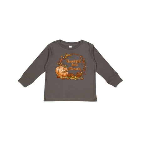 Inktastic Thankful and Blessed Pumpkins with Autumn Leaves Gift Toddler Boy or Toddler Girl Long Sleeve T-Shirt