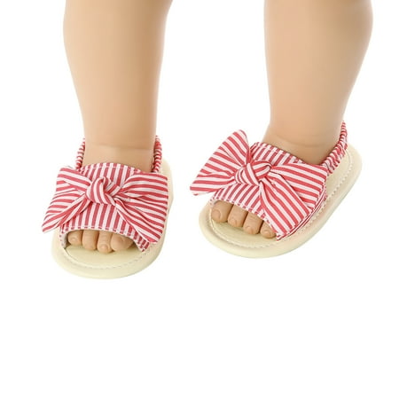 Summer Newborn Baby Girl s Bowknot Sandals Striped Rubber Sole First Walking Shoes