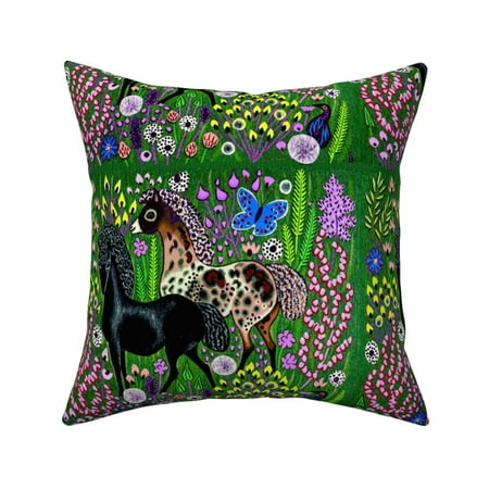 Folk Art Tribal Horses Pony Throw Pillow Cover w Optional Insert by Roostery