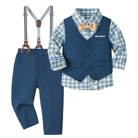 Gentlemen Little Boys Outfits 3 Piece Suit Formal Dress Shirt+Bowtie+Vest+Suspender Pants Birthday Party Clothes (1-2 Years Light Blue)
Gentlemen Little Boys Outfits 3 Piece Suit Formal Dress Shirt+Bowtie+Vest+Suspender Pants Birthday Party Clothes (1-2 Years Light Blue)
