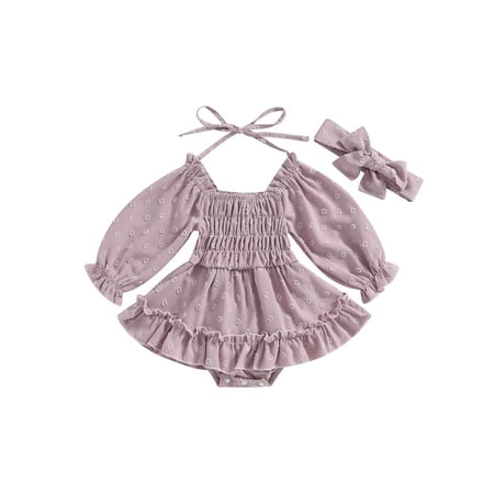 Qtinghua Newborn Baby Girls Fall Outfits Long Sleeve Tie-up Pleated Romper Dress with Headband Clothes Purple 0-3 Months
Qtinghua Newborn Baby Girls Fall Outfits Long Sleeve Tie-up Pleated Romper Dress with Headband Clothes Purple 0-3 Months