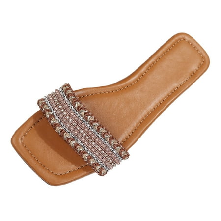 Women Slippers Flat Beaded Fringe Slippers Square Headband Beach Sandals Fairy Fashion Slippers Flat Open Toe Slippers Summer Slippers PU Dress Sandals for Women Brown
Women Slippers Flat Beaded Fringe Slippers Square Headband Beach Sandals Fairy Fashion Slippers Flat Open Toe Slippers Summer Slippers PU Dress Sandals for Women Brown