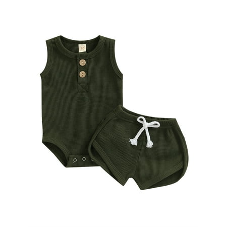 Newborn Baby Boy Girl Clothing Set Infant Sleeveless Solid Waffle Romper + Elastic Waist Shorts Summer Casual Outfit
Newborn Baby Boy Girl Clothing Set Infant Sleeveless Solid Waffle Romper + Elastic Waist Shorts Summer Casual Outfit