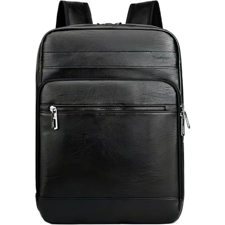 Business Men and Women PU Leather Backpack 15.6inch Laptop Waterproof Backpack Travel Commuter Lightweight schoolbag (Black backpack9,Medium)
