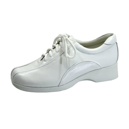24 HOUR COMFORT Brisa Women s Wide Width Leather Lace-Up Shoes WHITE 7