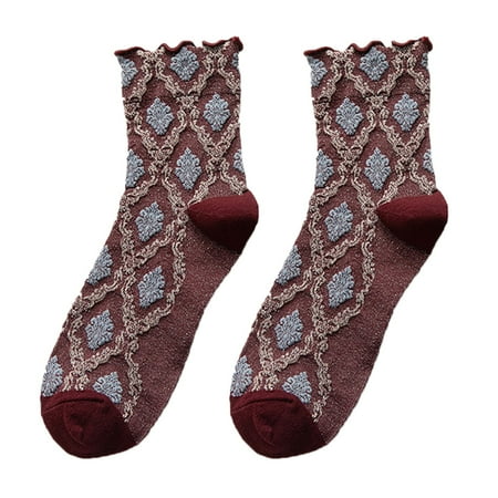 Heiheiup Womens To Keep Warm Sock Plaid Combed Cotton Socks Puppet Dress Women