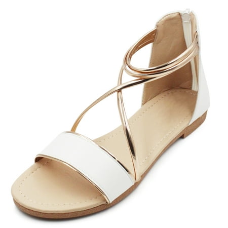 LAVRA Women s Flat Open Toe Cross Strap Sandals with Back Zipper