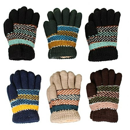 Toddler-Kids Soft And Warm Fuzzy Interior Lined Gloves 6-Pack