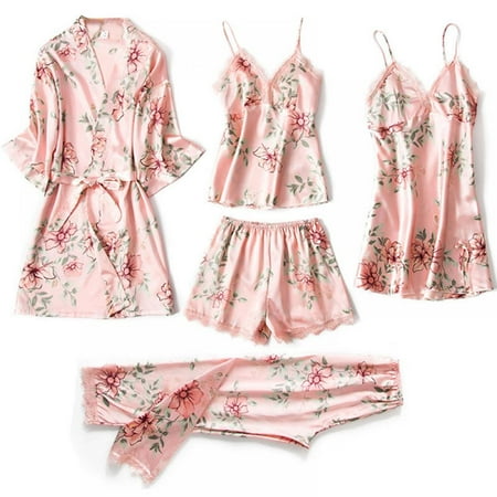 Women Sexy Summer Silk Lingerie Pijiama Satin Autumn Spaghetti Strap Pajamas Gown Korean Five Piece Pajama Sets Sleepwear
Women Sexy Summer Silk Lingerie Pijiama Satin Autumn Spaghetti Strap Pajamas Gown Korean Five Piece Pajama Sets Sleepwear