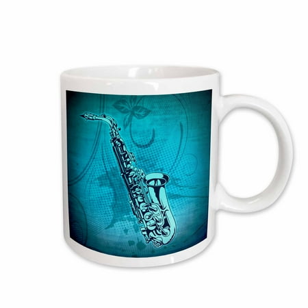 3dRose Sax Jazz in Blue Ceramic Mug 11-ounce