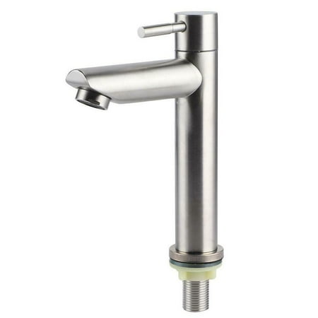 304 Stainless Steel Silver Single Cold Sink Faucet Bathroom Counter Basin Faucet