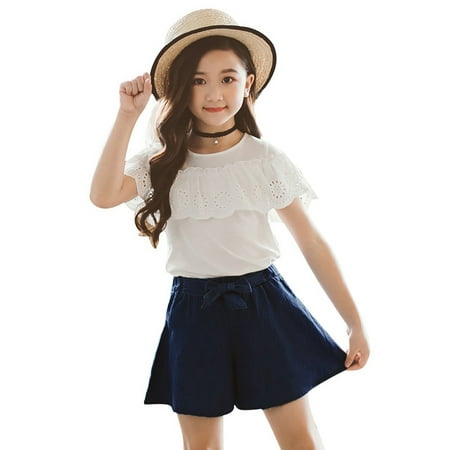 DNDKILG 可用词 Girls 2 Piece Short Sleeve Summer Outfits Clothes Set Lace Shirts and Bow Shorts Set with White 3Y-14Y 140
DNDKILG 可用词 Girls 2 Piece Short Sleeve Summer Outfits Clothes Set Lace Shirts and Bow Shorts Set with White 3Y-14Y 140