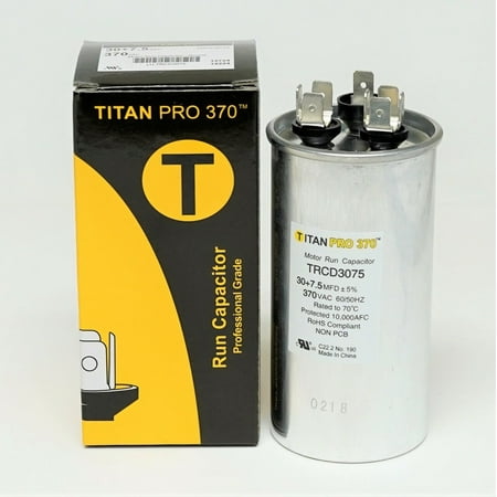 TitanPro 30\/7.5-370R TitanPro TRCD3075 HVAC Round Dual Motor Run Capacitor. 30/7.5 MFD/UF 370 Volts