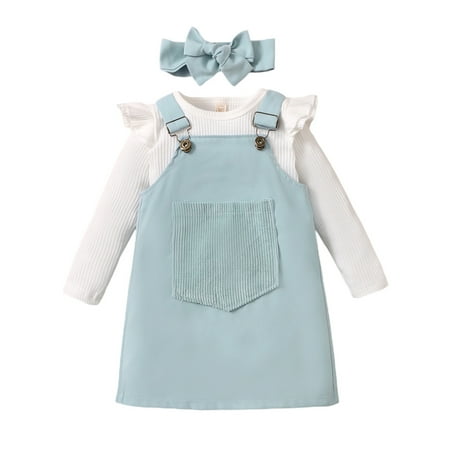 Sunisery 3PCS Toddler Infant Kids Girls Long Sleeves Solid Color Ribbed T-Shirt Overalls Dress Blue 12-18 Months
Sunisery 3PCS Toddler Infant Kids Girls Long Sleeves Solid Color Ribbed T-Shirt Overalls Dress Blue 12-18 Months