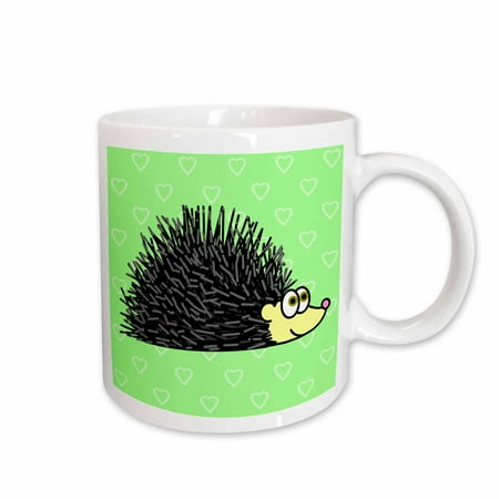 3dRose Cute Hedgehog and Hearts Design Green Ceramic Mug 15-ounce